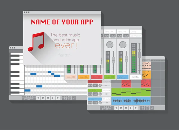 DAW, muziek productiesoftware — Stockvector