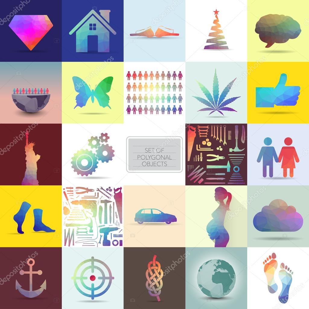 Set of polygonal objects, illustration