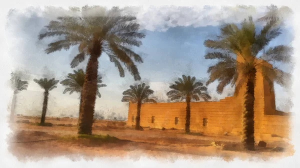Eine Illustration Des Traditionellen Arabischen Golfpalastes Von Außen Mit Mehreren lizenzfreie Stockfotos