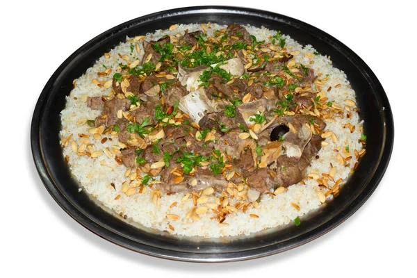 Carne Cammello Con Riso Cucina Araba Tradizionale Portata Principale Ristorante — Foto Stock