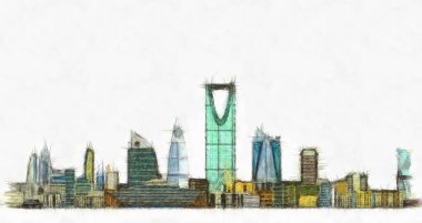 Riyad şehri, Suudi Arabistan ana binaları resimler, 3D illüstrasyon.