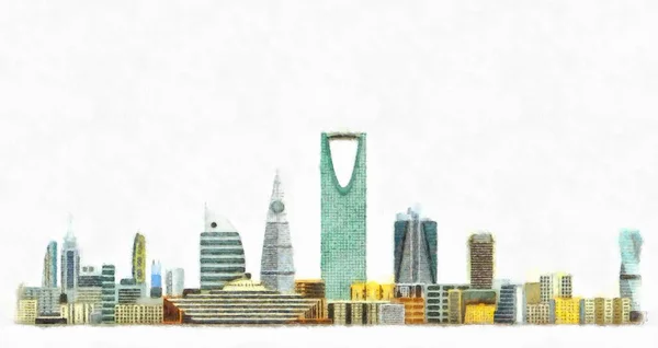 Riyadh Città Arabia Saudita Principali Edifici Dipinti Illustrazione — Foto Stock