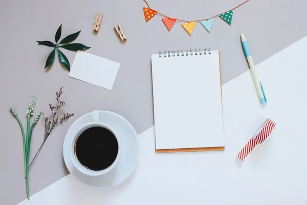 Creative flat lay photo of workspace desk