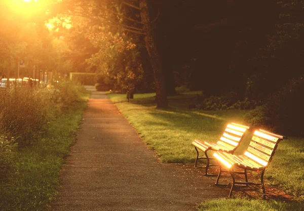 Two benches in park — Stock Photo, Image