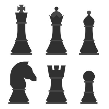 Düz bir renkte, beyaz arkaplanda satranç taşları.