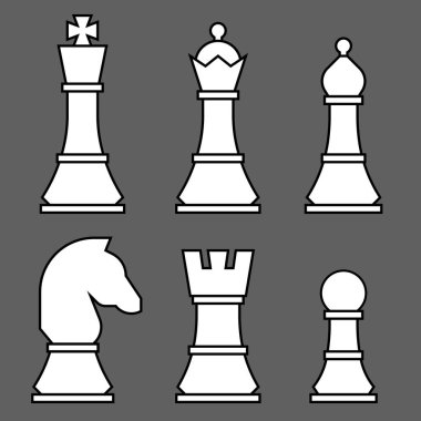 Gri bir arkaplanda, katı renk dolgu tarzında satranç taşları.