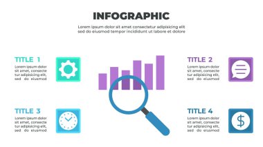 İş ve Veri Sunumu İçin Modern Bilgi Şablonu: Gear, Saat, Sohbet ve Dolar Simgeleri
