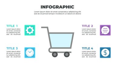 Gear, Saat, Sohbet ve İş ve E-Ticaret Simgeleriyle Modern Bilgi Şablonu Sunumu