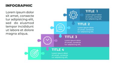 Bir merdiven şeklinde dizilmiş dört yapboz parçasıyla temsil edilen dört adımlı bir süreci gösteren renkli bir bilgi grafiği