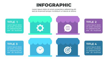 Dört depo ve simge tarafından temsil edilen dört adımlı bir süreci gösteren renkli bir bilgi grafiği