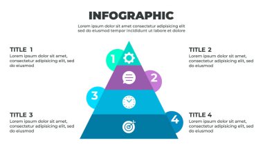 Dört katmanlı bir piramit tarafından temsil edilen dört adımlı bir süreci gösteren renkli bir bilgi grafiği