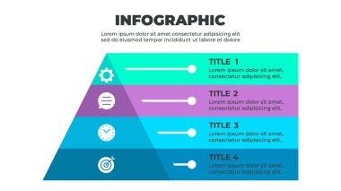 Dört Bölüm ve Simge Vektör İllüstrasyonlu Piramit Şeklinde Yatay Bilgiler