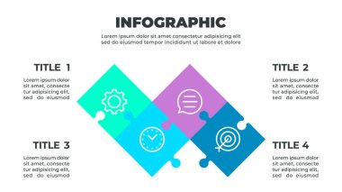 Dört Kavramsal Simge Vektör İllüstrasyonlu Bulmaca Temalı Bilgiler