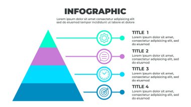 Dört katmanlı bir piramit tarafından temsil edilen dört adımlı bir süreci gösteren renkli bir bilgi grafiği