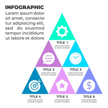 Üçgen şeklinde düzenlenmiş altı yapboz parçasıyla temsil edilen altı adımlı bir süreci gösteren renkli bir bilgi grafiği