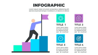 Dört adımlı bir merdiveni dört adımla tırmanan bir kişi tarafından temsil edilen renkli bir bilgi grafiği