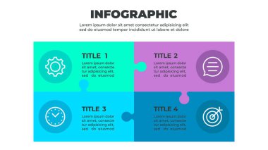 Kare şeklinde dizilmiş dört yapboz parçasıyla temsil edilen dört adımlı bir süreci gösteren renkli bir bilgi grafiği