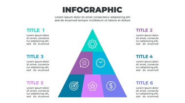 Üçgen şeklinde düzenlenmiş altı yapboz parçasıyla temsil edilen altı adımlı bir süreci gösteren renkli bir bilgi grafiği