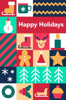 Noel Sembolleri ve Kutlama Vektörü İllüstrasyonlu Bayram Simgesi Kolajı