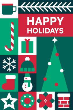 Kırmızı ve Yeşil Noel Simgesi Kolajı Mutlu Tatiller Kutlama ve Kutlama Elementleri İllüstrasyonu