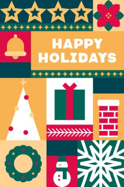 Neşeli Bayram Simgesi Kolajı Yıldızlar, Kar Taneleri ve Sunar Vektör İllüzyonu