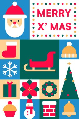 Bayram Sembolleri Vektör İllüstrasyonlu Mutlu Noel 'ler