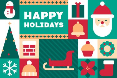 Noel Simgeleri Vektör İllüstrasyonlu Mutlu Bayramlar Kartı