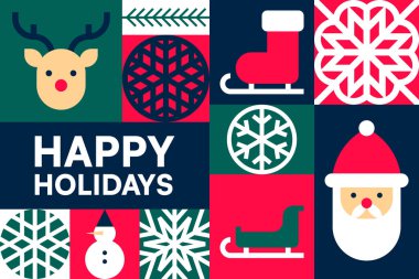 Noel Simgeleri Vektör İllüstrasyonlu Mutlu Bayramlar Kartı