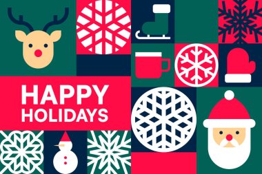 Noel Simgeleri Vektör İllüstrasyonlu Mutlu Bayramlar Kartı