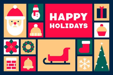 Noel Simgeleri Vektör İllüstrasyonlu Mutlu Bayramlar Kartı