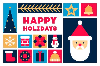 Noel Simgeleri Vektör İllüstrasyonlu Mutlu Bayramlar Kartı