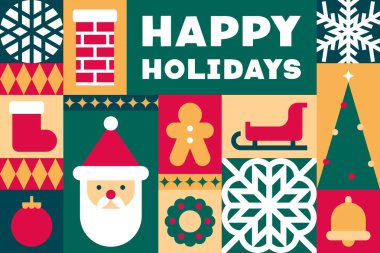 Noel Simgeleri Vektör İllüstrasyonlu Mutlu Bayramlar Kartı