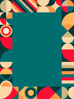 Teal Arkaplan Vektör İllüstrasyonlu Retro Geometrik Çerçeve