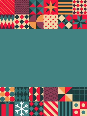 Merkezde Boş Teal Arkaplanı ile Festivalsel Geometrik Noel Sınırı