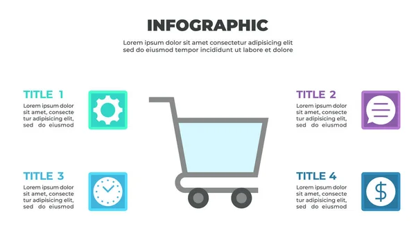 Gear, Saat, Sohbet ve İş ve E-Ticaret Simgeleriyle Modern Bilgi Şablonu Sunumu