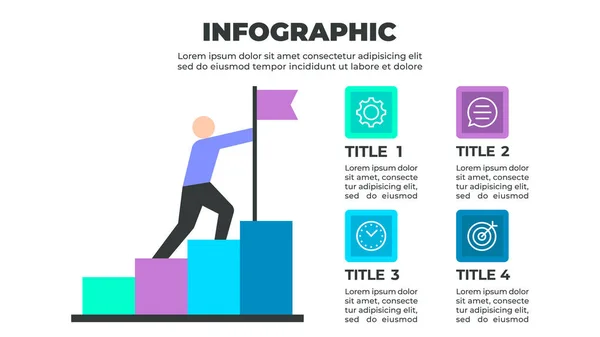 Dört adımlı bir merdiveni dört adımla tırmanan bir kişi tarafından temsil edilen renkli bir bilgi grafiği
