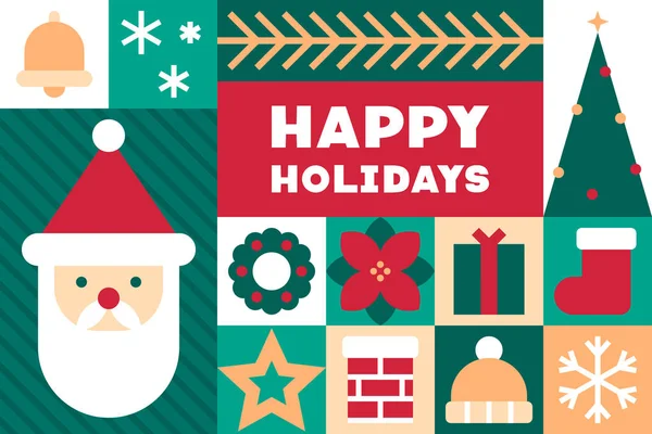 Noel Simgeleri Vektör İllüstrasyonlu Mutlu Bayramlar Kartı