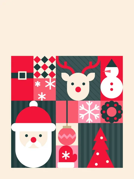 Noel Baba, Ren Geyiği ve Açık Bej Arkaplan Üzerine Tatil Simgeleriyle Minimalist Noel Yontması Vektör İlülasyonu