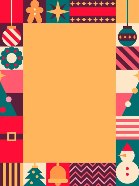 Turuncu Arkaplan Vektör İllüstrasyonlu Canlı Geometrik Noel Sınırı