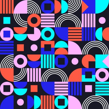 Retro Şekiller Vektör İllüstrasyonlu Renkli Geometrik Soyut Desen