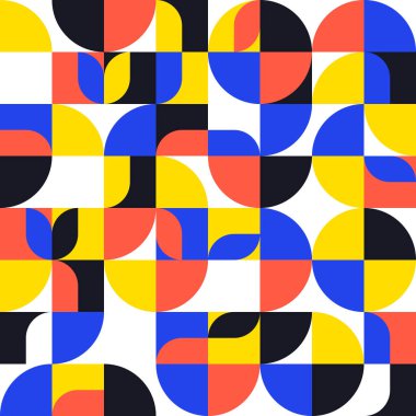 Kalın Renkler ve Dairesel Şekiller Vektör İllüstrasyonlu Soyut Geometrik Desen