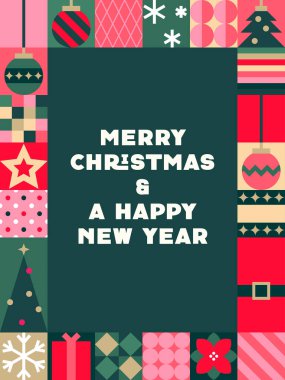 Mutlu Noeller ve Mutlu Yeni Yıl Kutlama Kartı Kutlama Süslemeleri ve Dekoratif Sınır Tanıtım Çizelgesi