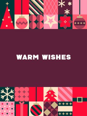 Festivalsel Sıcak Dilekler Kartı Retro Geometrik Tatil Elementleri Vektör İllüstrasyonlu