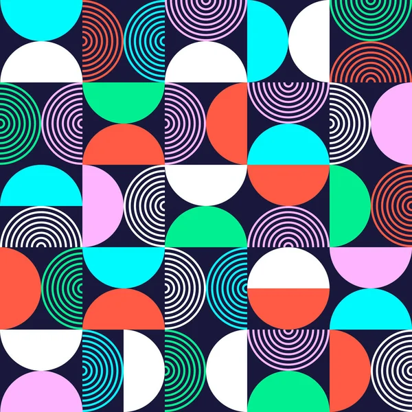 Karanlık Arkaplan Vektör Resimlerinde Çemberler ve Yarı Çemberlerle Canlı Geometrik Desen