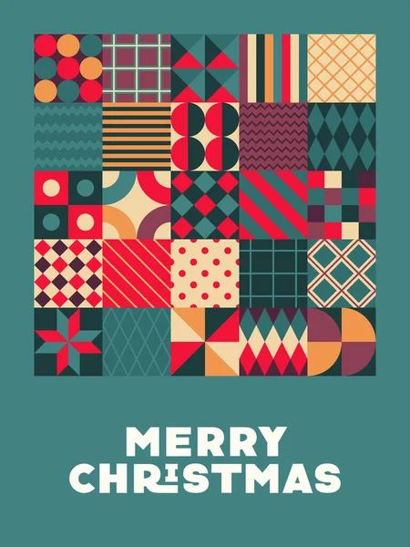 Renkli Tatil Sembolleri ve Mutlu Noeller Metin Vektörü İllüstrasyonlu Geometrik Noel kartı