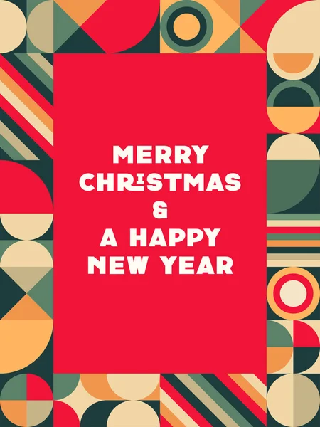 Retro Geometrik Noel ve Yeni Yıl Kutlama Kartı Yürekli Renkli Desenler Vektör İllüstrasyonu