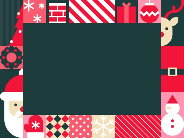 Koyu Yeşil Merkez ve Neşeli Sınır Elementleri Vektörü İllüstrasyonlu Noel Temalı Çerçeve