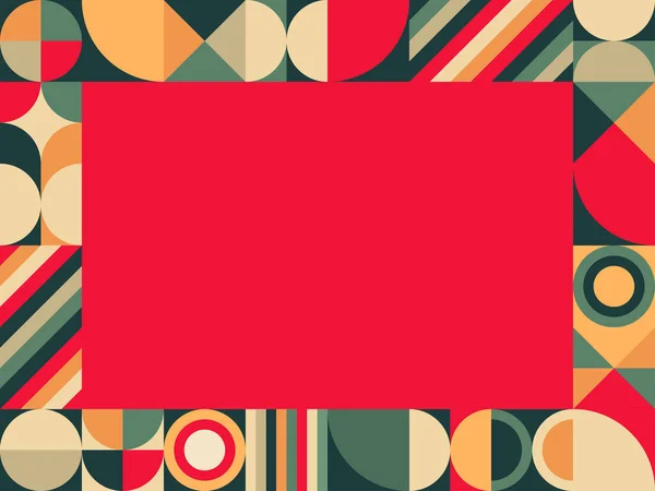 Renkli Retro Şekiller ve Kalın Kırmızı Merkez Vektör İllüstrasyonu ile Soyut Geometrik Çerçeve