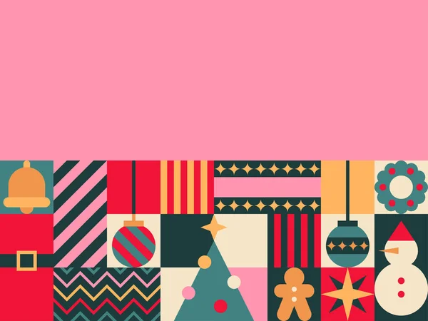 Metin Vektörü İllüstrasyonu için Festivalsel Tatil Simgeleri ve Pembe Arkaplan Alanıyla Renkli Noel Deseni