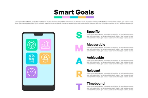 Akıllı Telefon ve Renkli Element Simgeleri Vektör İllüstrasyonlu SMART Hedefleri Diyagramı